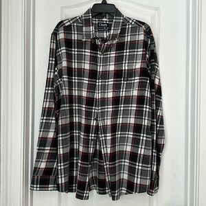 CHAPS Black / Red White Plaid Brushed Flannel Button Down Shirt XL